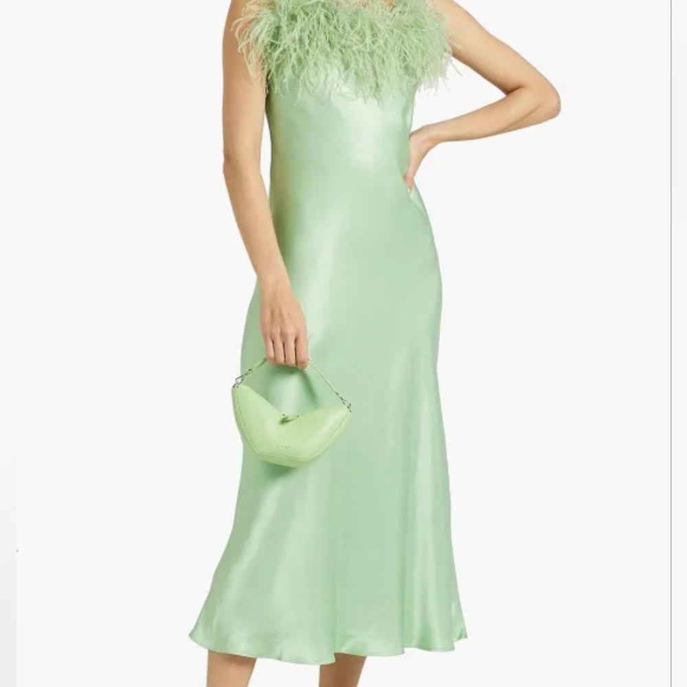 Sleeper Boheme Slip Midi Dress Women Ostrich Feathers In Mint Boho Preppy Size L - Picture 10 of 11